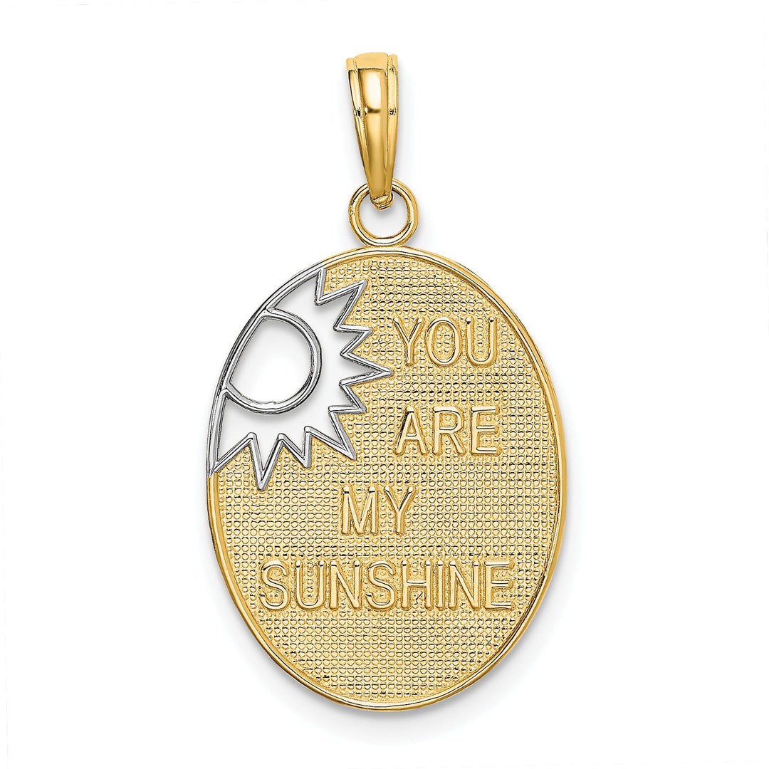 14k Yellow Gold White Rhodium Textured Polished Finish YOU ARE MY SUNSHINE Sun Cut Out Design Charm Pendant