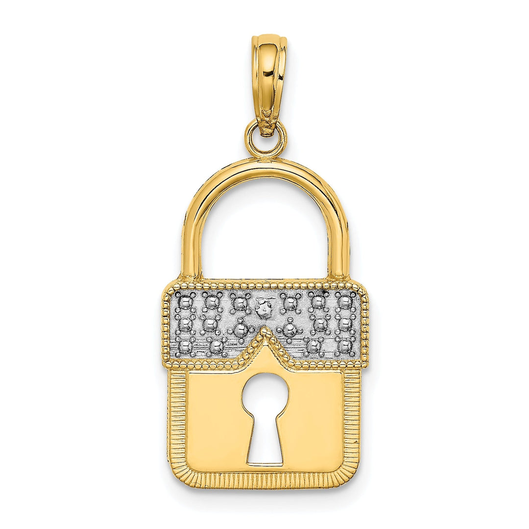 14k Yellow Gold Concave Lock with Key Hole Design Charm