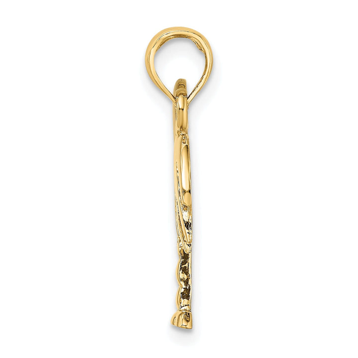 14K Yellow Gold, White Rhodium Polished Finish Concave Shape Charelston Palm Tree with Moon Charm Pendant