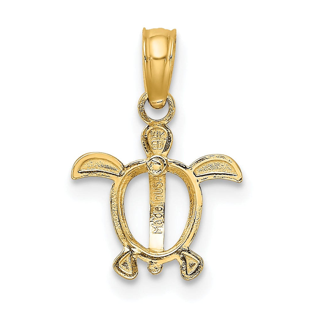 14k Yellow Gold with White Rhodium Casted Solid Polished Finish Sea Turtle Charm Pendant