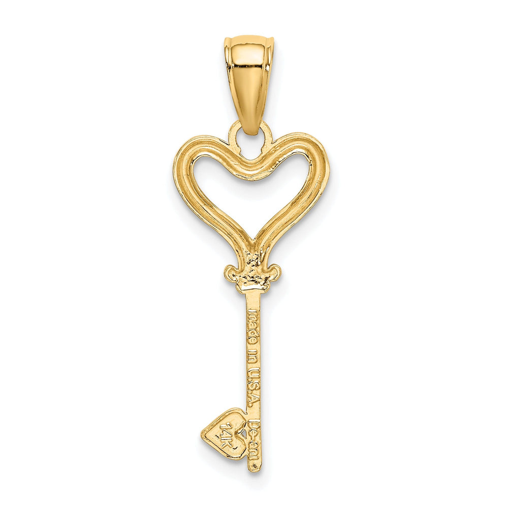 14k Yellow Gold Key with Heart Design Charm Pendant