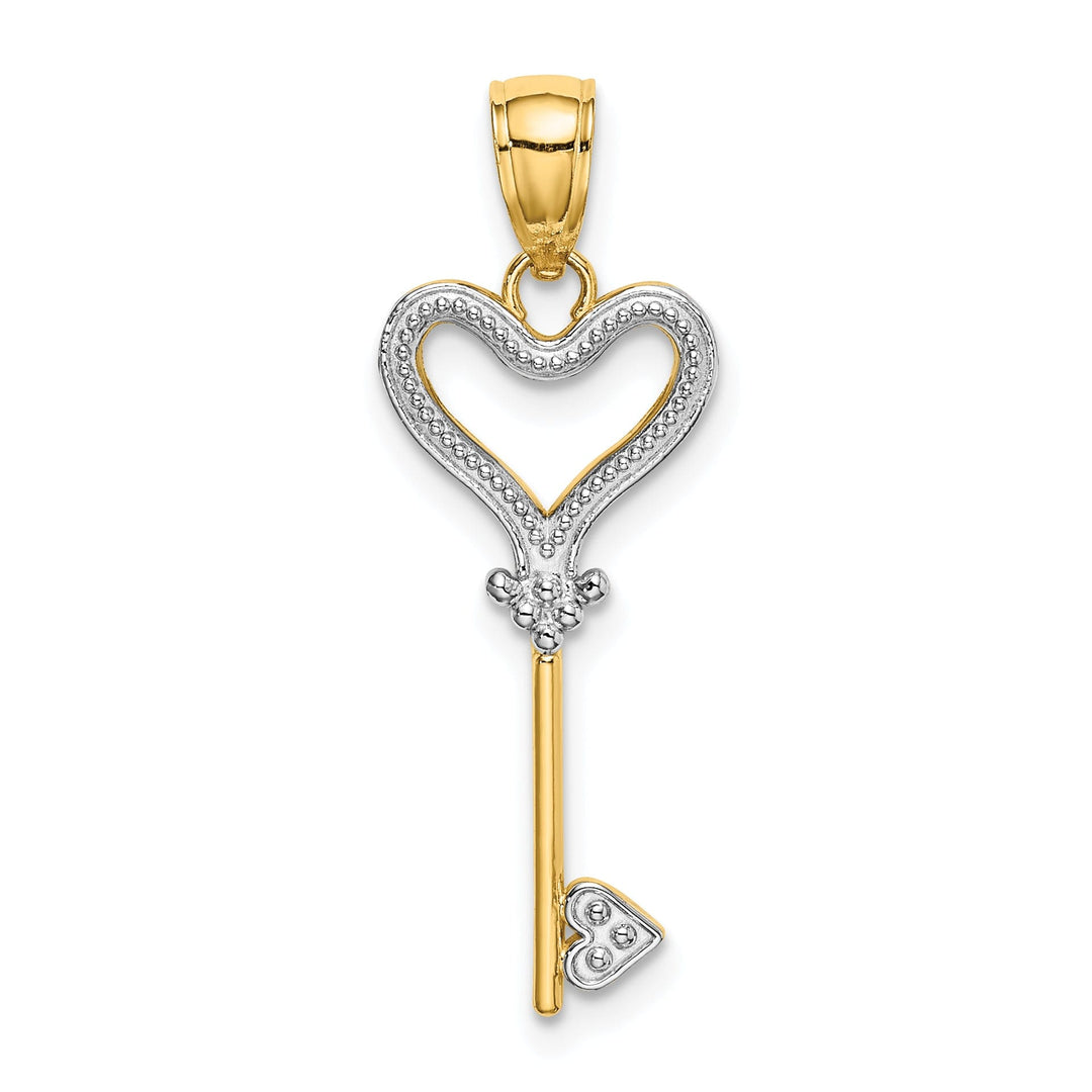 14k Yellow Gold Key with Heart Design Charm Pendant