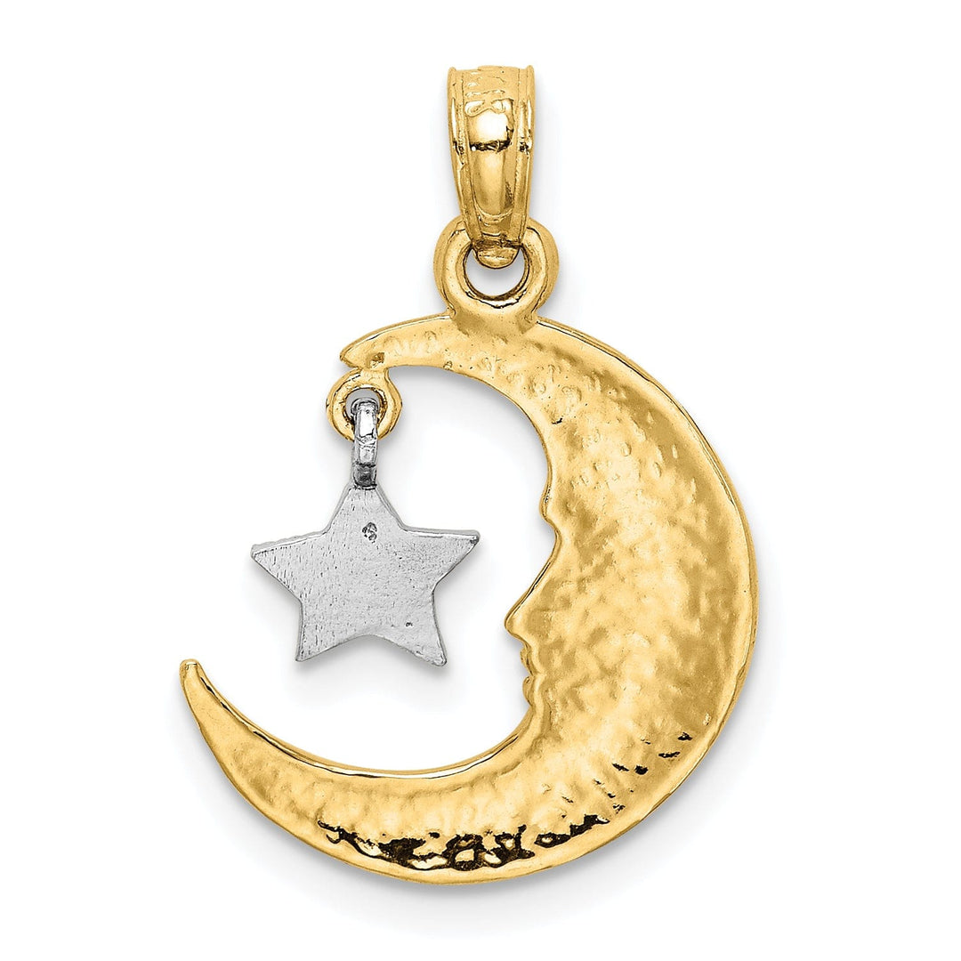 14k Two Tone Gold Solid Polished Finish Half Moon with Dangle Star Design Charm Pendant