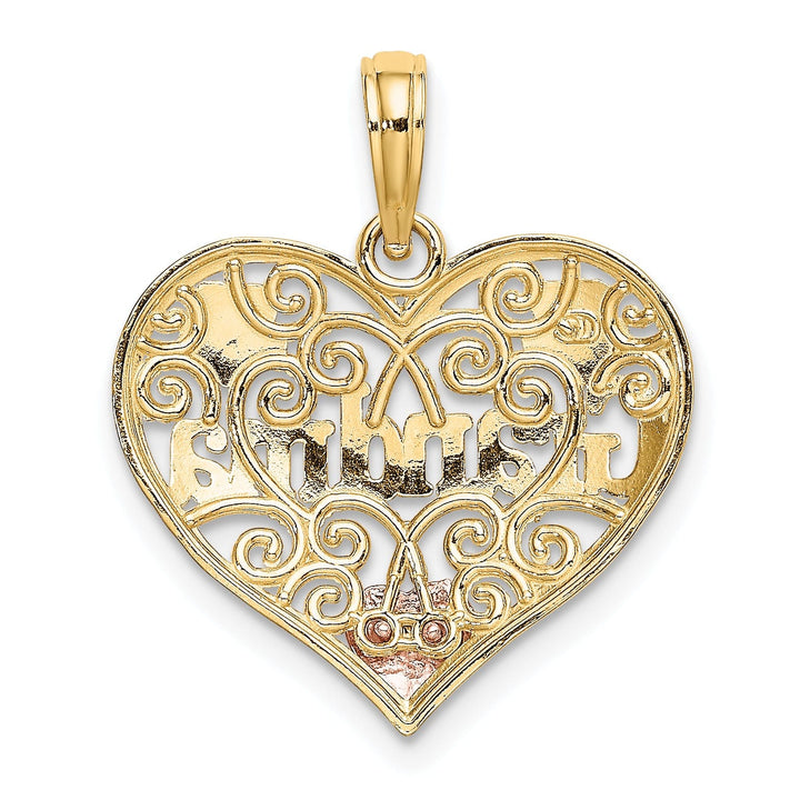 14k Two Tone Gold, White Rhodium Polished Finish GRANDMA In Filigree Heart Shape Design Charm Pendant