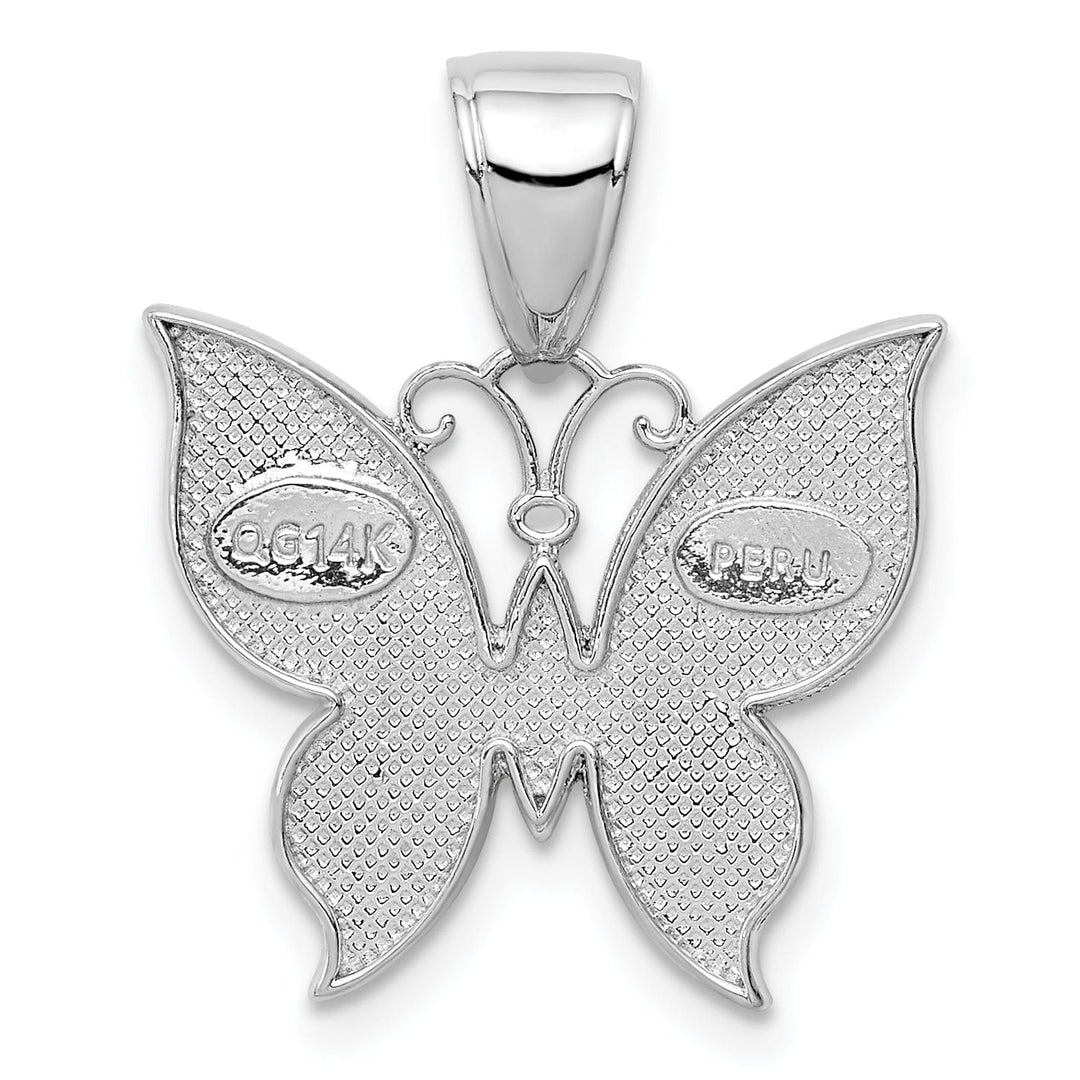 14K White Gold Textured Back Textured Solid Polished Finish Beaded Butterfly Charm Pendant