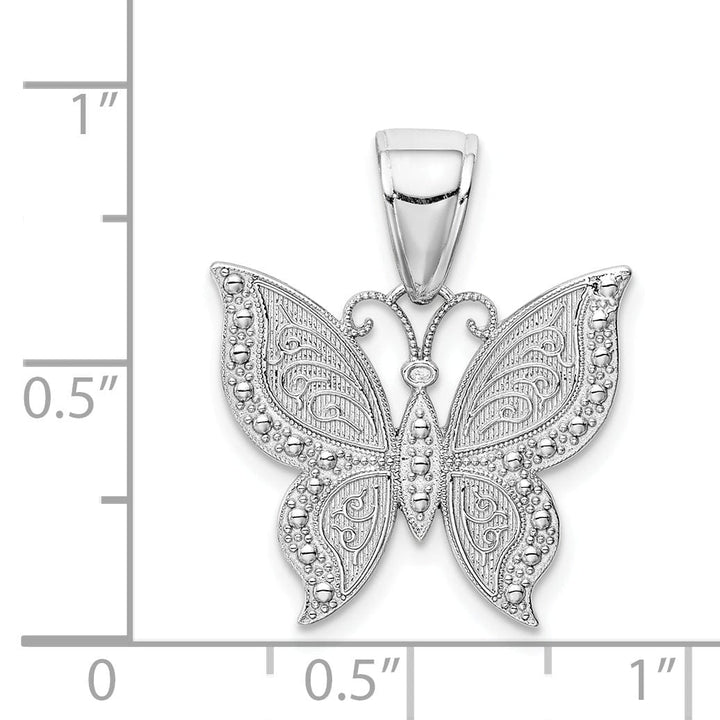 14K White Gold Textured Back Textured Solid Polished Finish Beaded Butterfly Charm Pendant