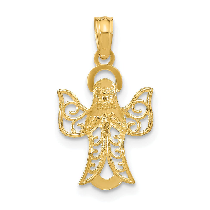 14k Yellow Gold Polished Texture Finish Filigree Praying Angel Pendant
