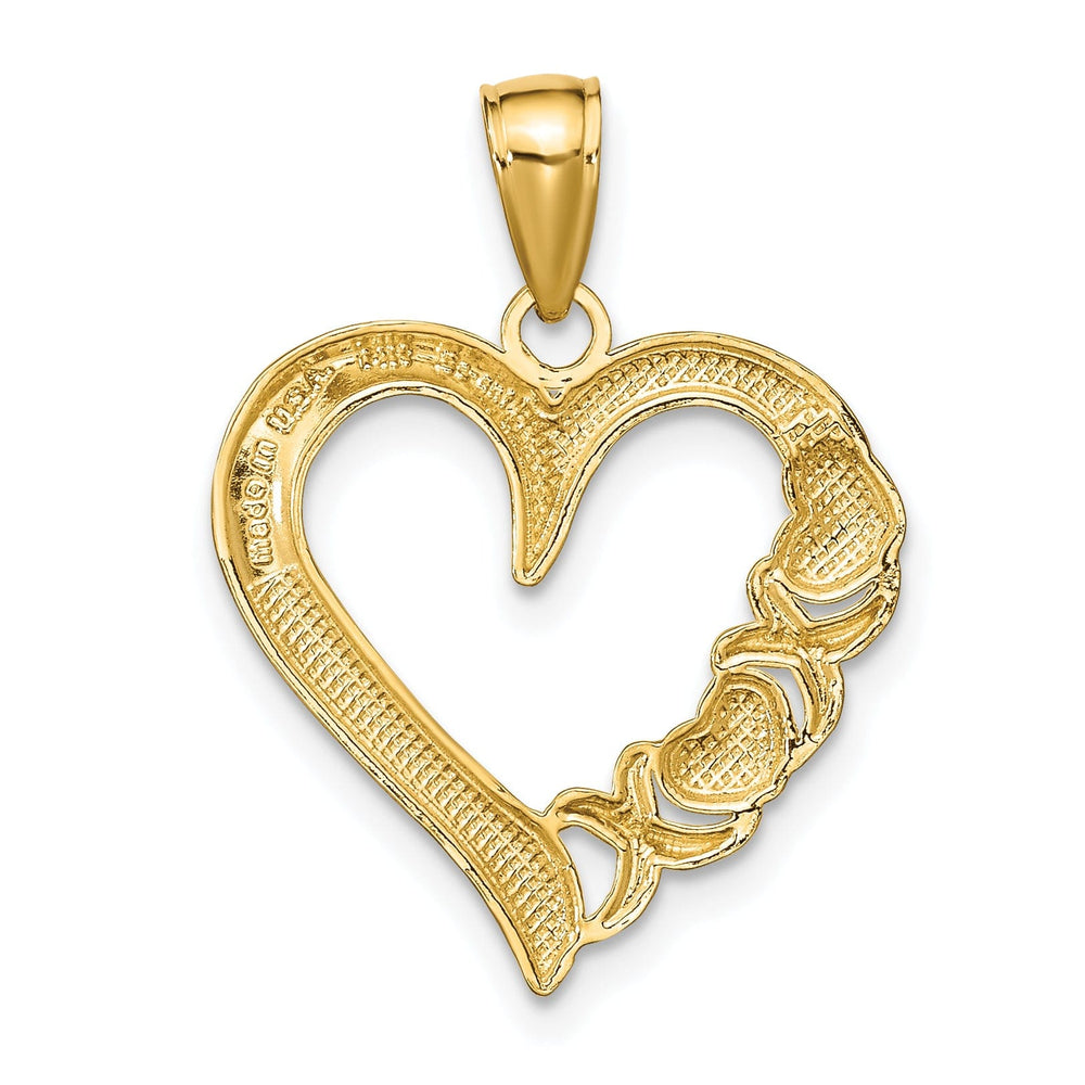 14K Yellow Gold Polished Finish Concave Shape Heart -X- in Heart Design Charm Pendant