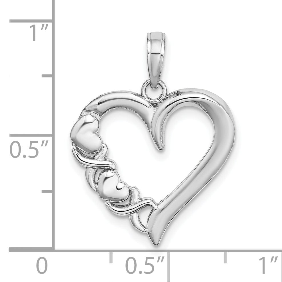 14K White Gold Polished Finish Concave Shape Heart -X- in Heart Design Charm Pendant