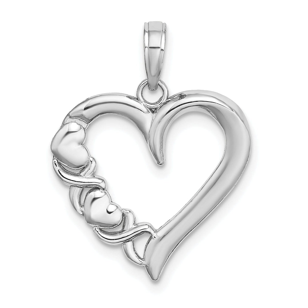 14K White Gold Polished Finish Concave Shape Heart -X- in Heart Design Charm Pendant