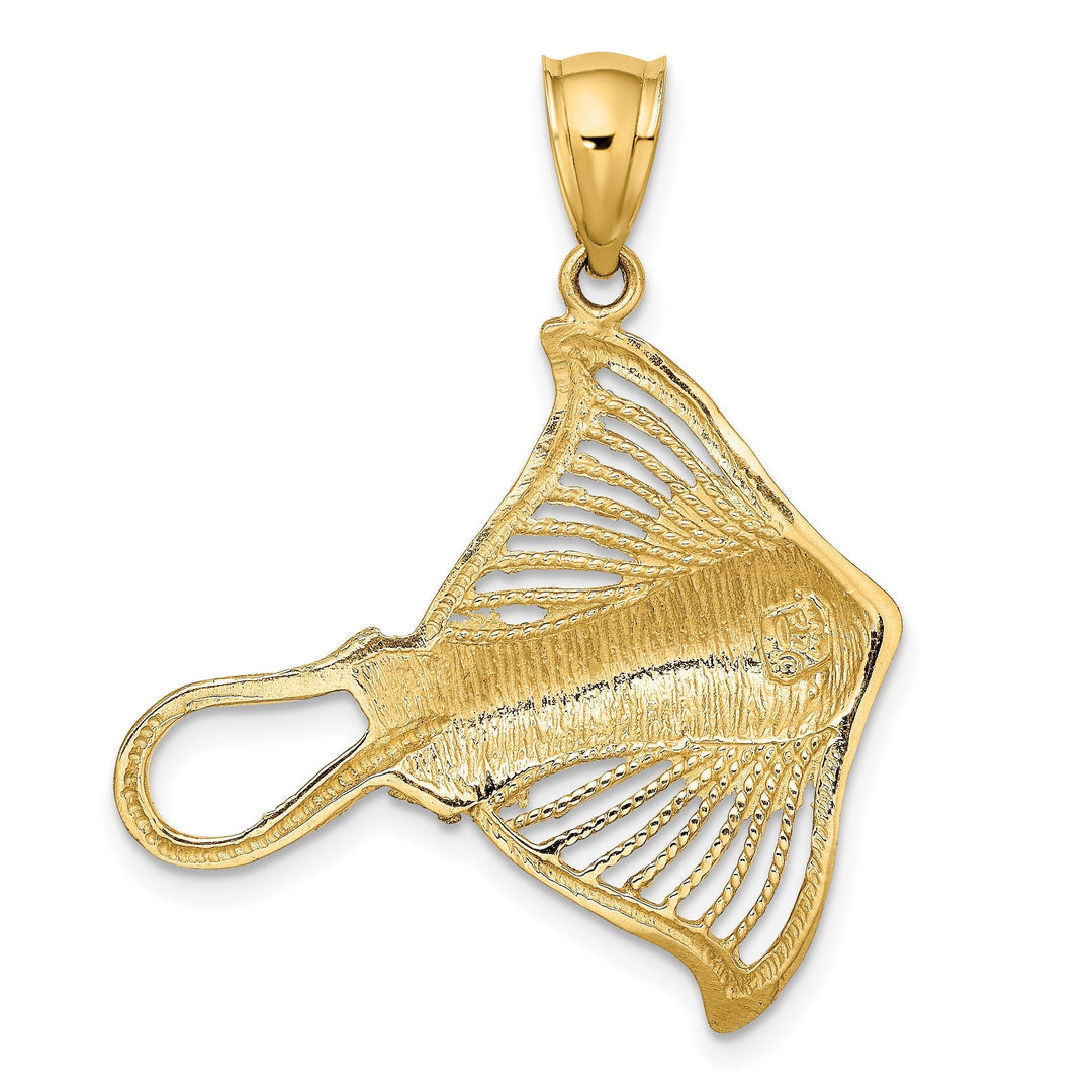 14K Yellow Gold Casted Solid Polished and Cut-Out Textured Finish Accent Stingray Charm Pendant