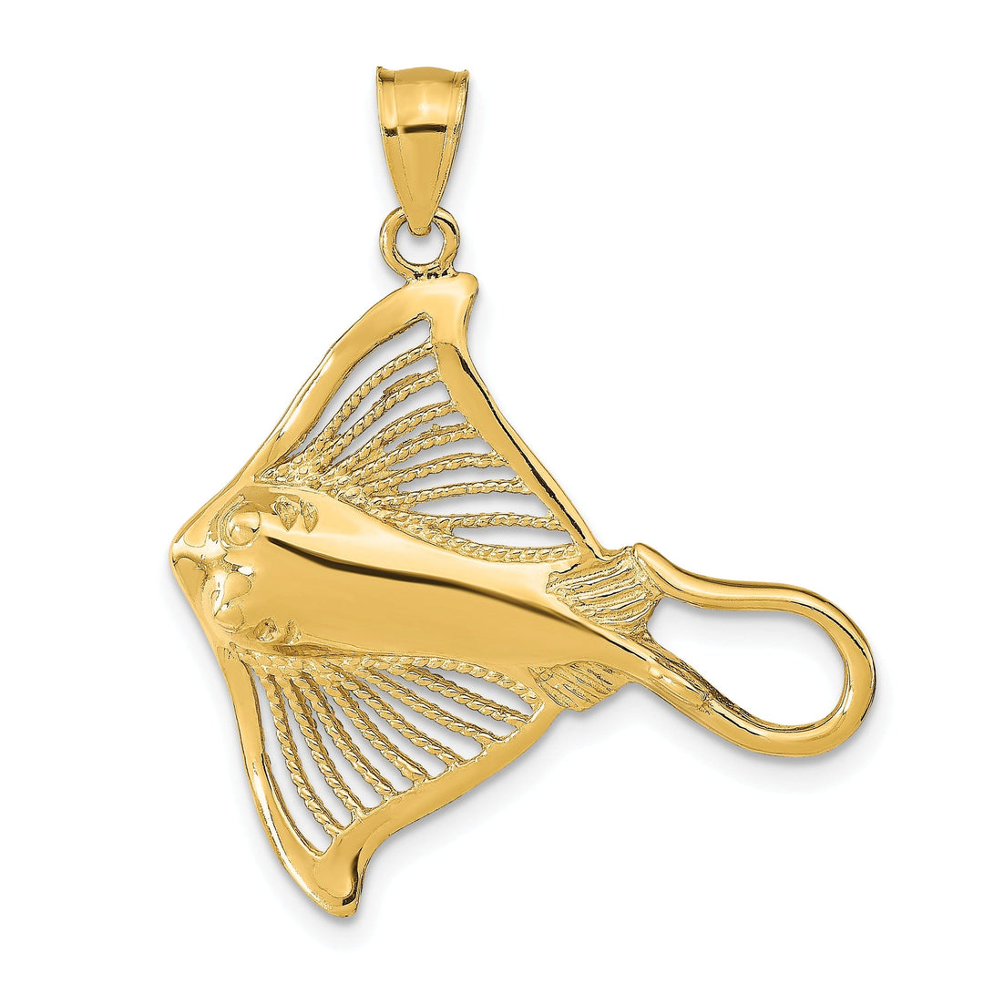 14K Yellow Gold Casted Solid Polished and Cut-Out Textured Finish Accent Stingray Charm Pendant