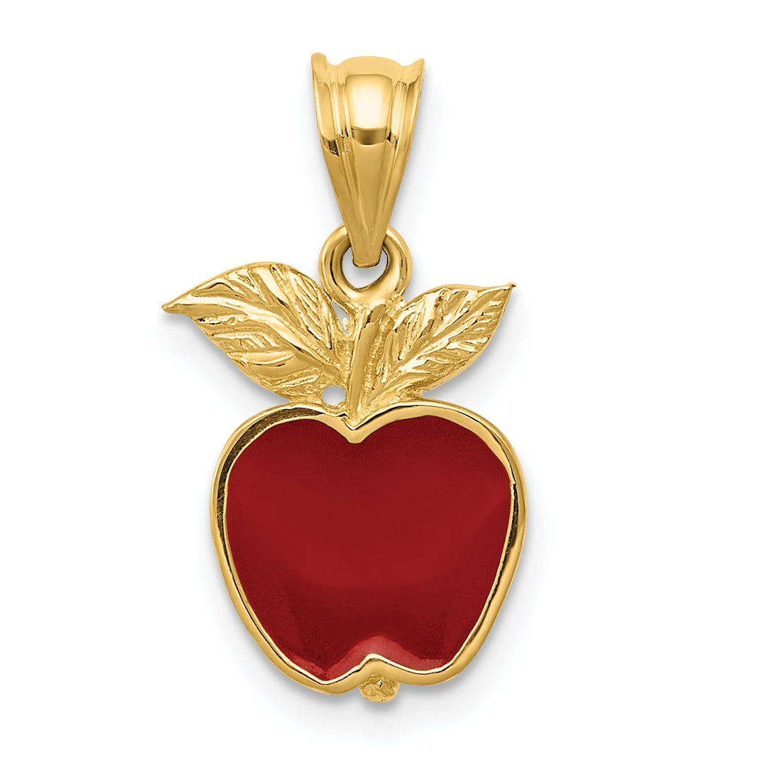 14k Yellow Gold Polish Red Enamel Apple Pendant