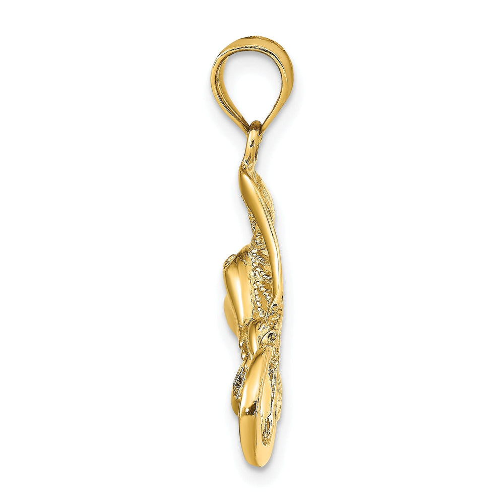 14K Yellow Gold Casted Polished and Cut-out Textured Finish Solid Accent Stingray Charm Pendant