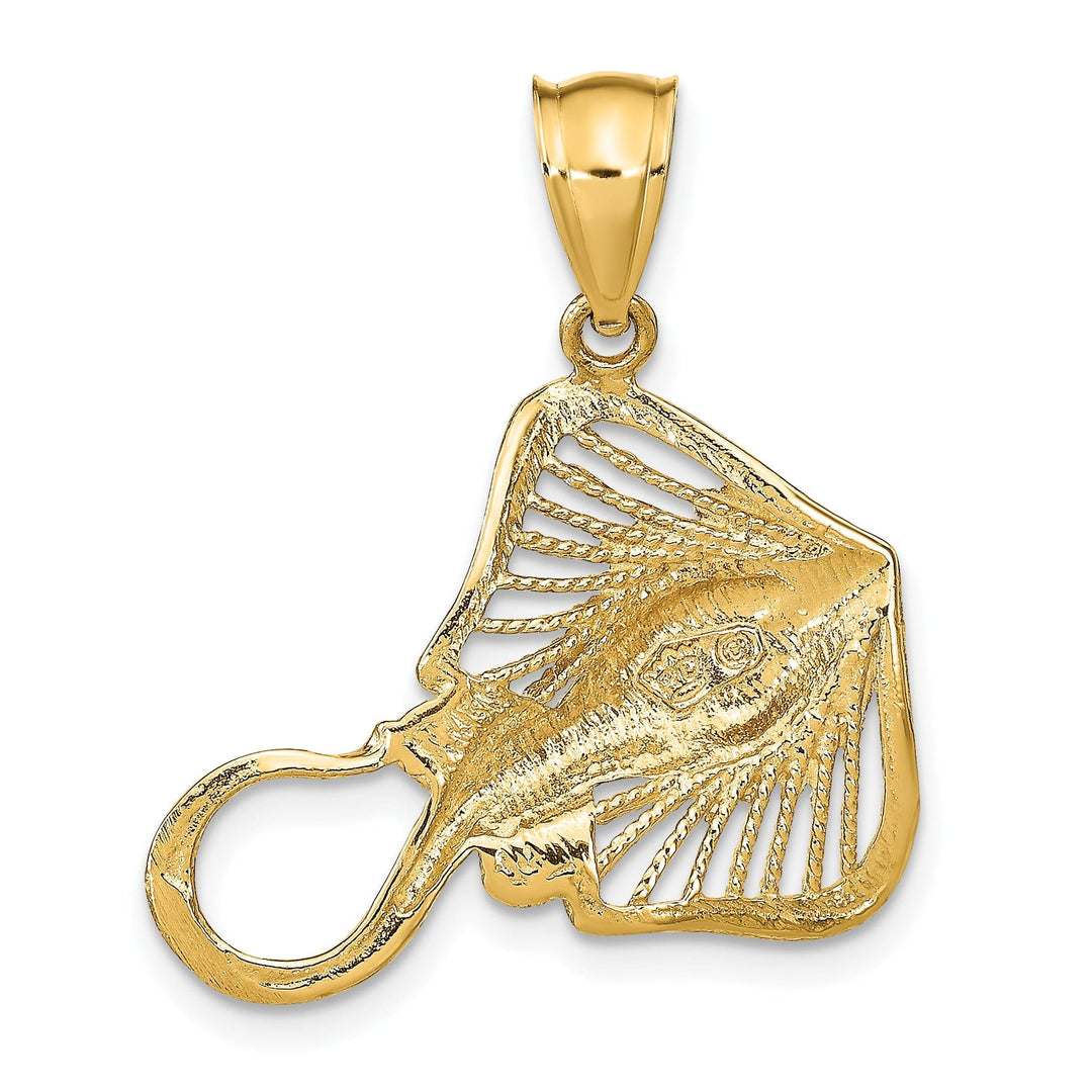 14K Yellow Gold Casted Polished and Cut-out Textured Finish Solid Accent Stingray Charm Pendant