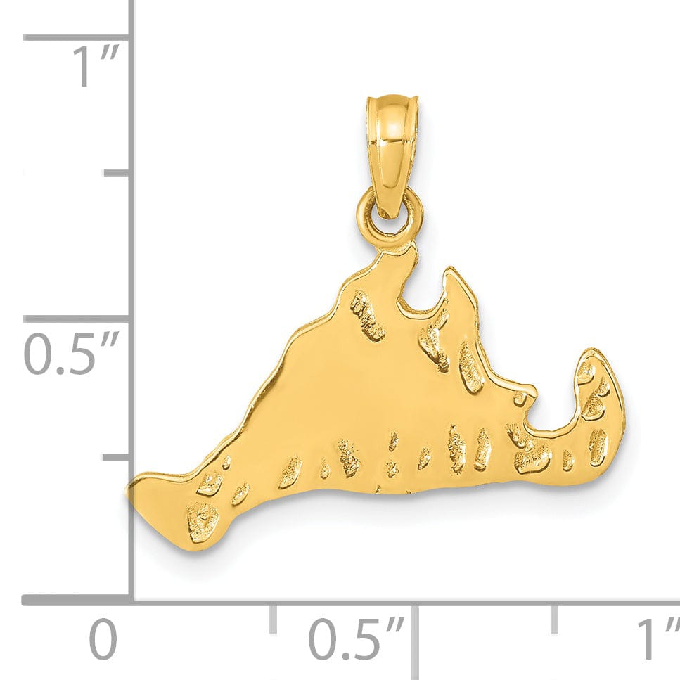 14K Yellow Gold Map Shape of MARTHA'S VINEYARD ISLAND Pendant