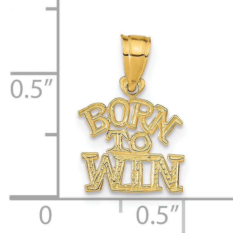 14K Yellow Gold Polished Textured BORN TO WIN Charm Pendant
