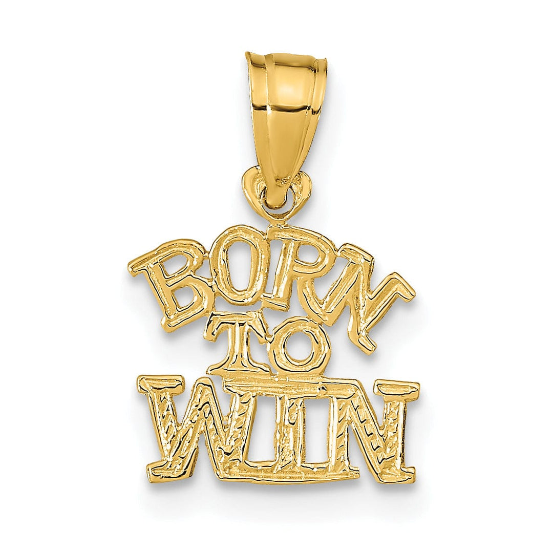 14K Yellow Gold Polished Textured BORN TO WIN Charm Pendant