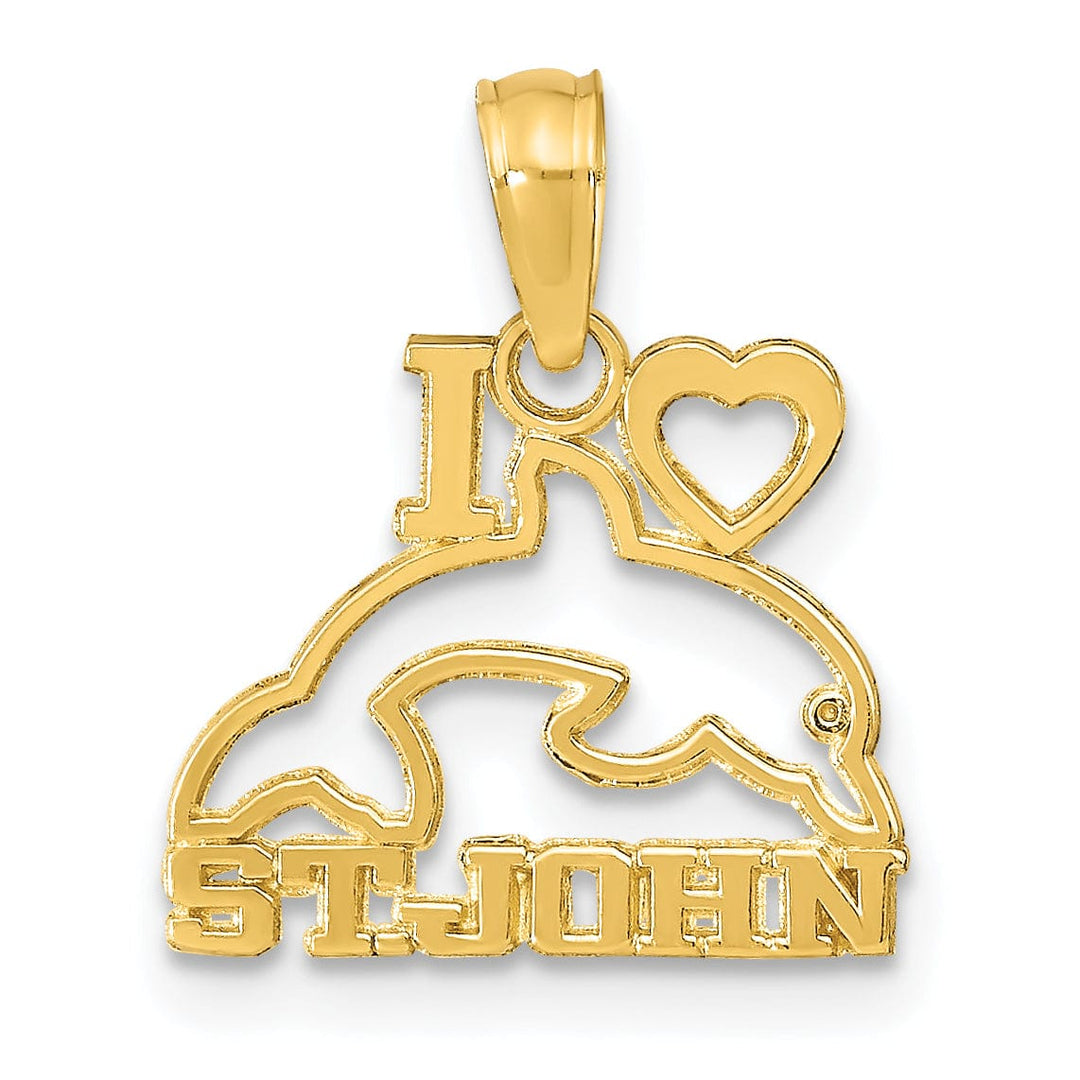 14K Yellow Gold Polished Finish I HEART ST. JOHN with Dolphin Charm Pendant
