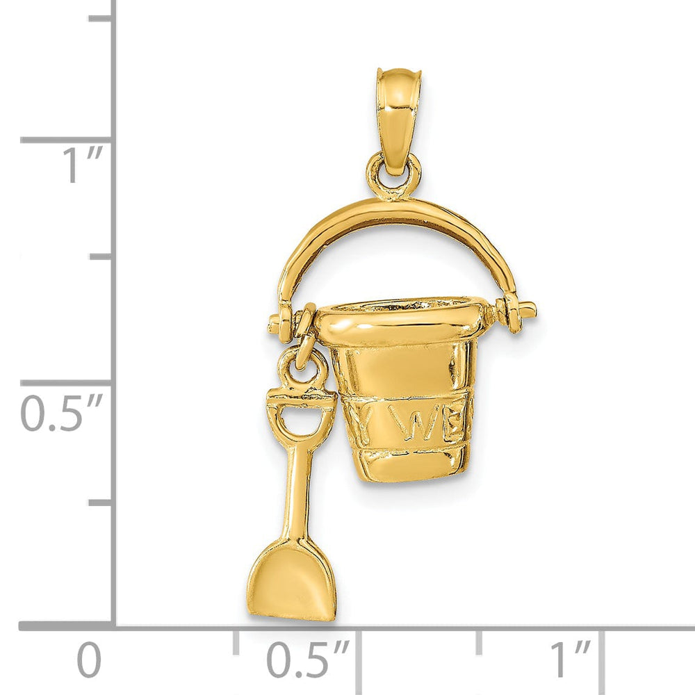 14K Yellow Gold Polished Finish 3-Dimensional KEY WEST Moveable Pail and Shovel Charm Pendant