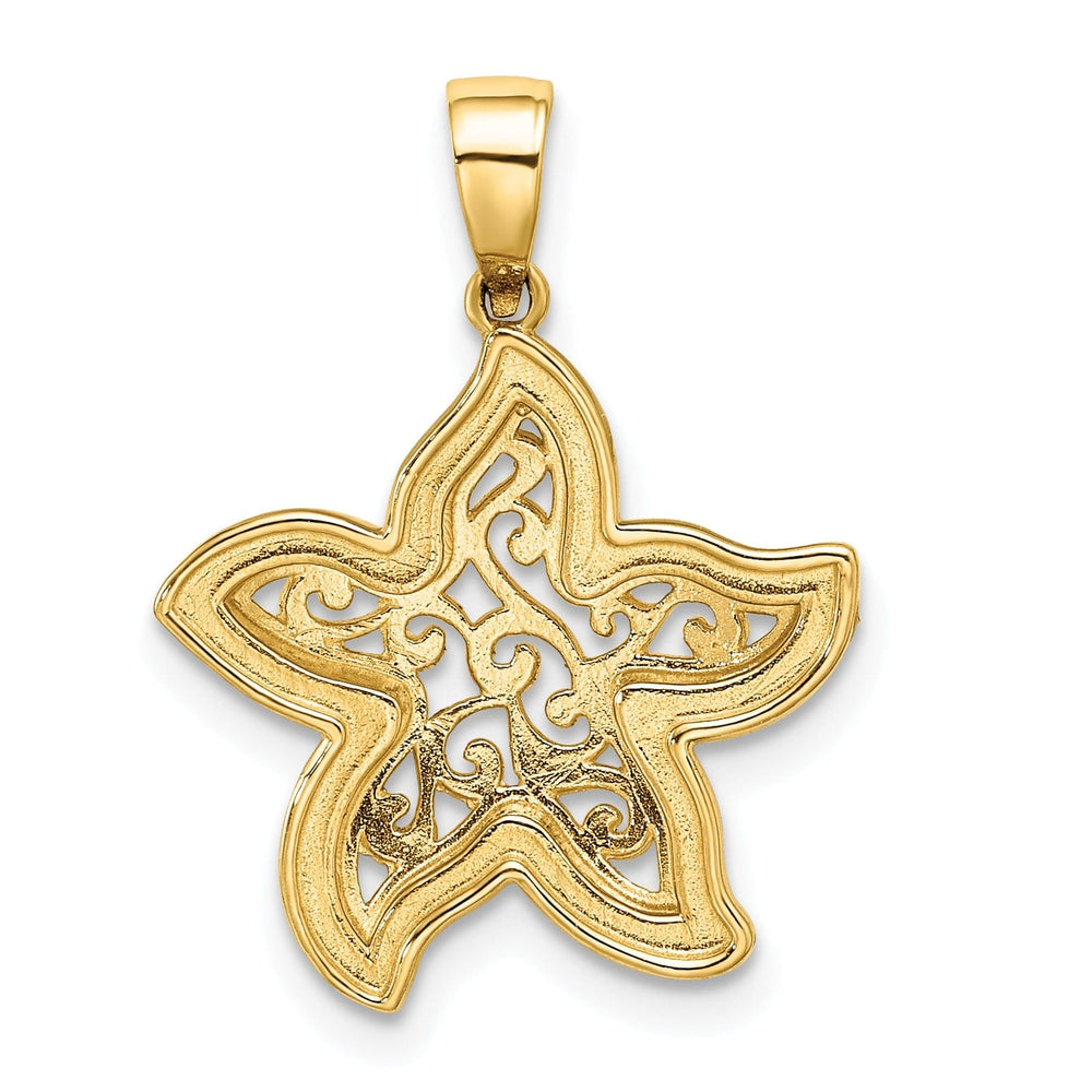 14k Yellow Gold White Rhodium Polished Finish Cut Out Fancy Design Starfish Charm Pendant