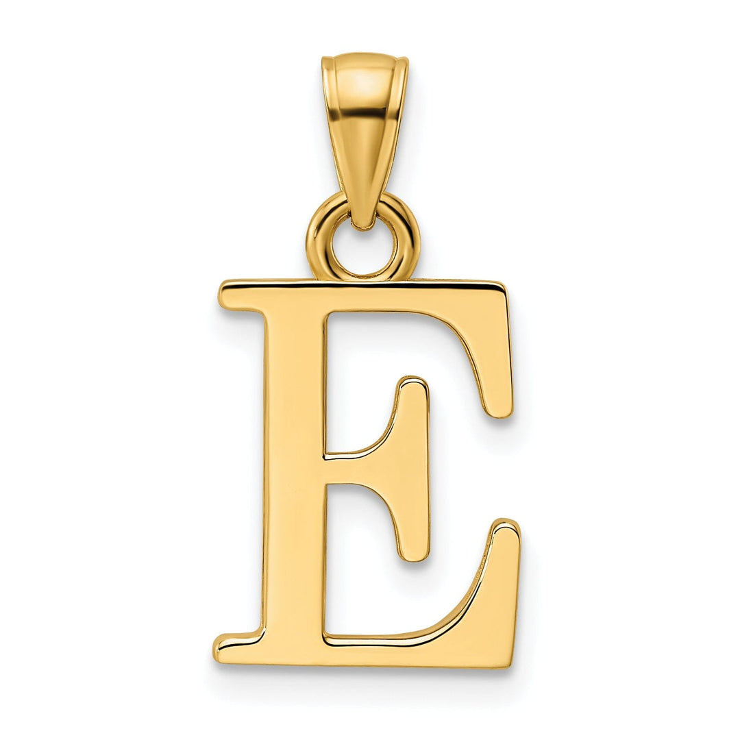 14K Yellow Gold Block Design Large Initial Letter E Charm Pendant