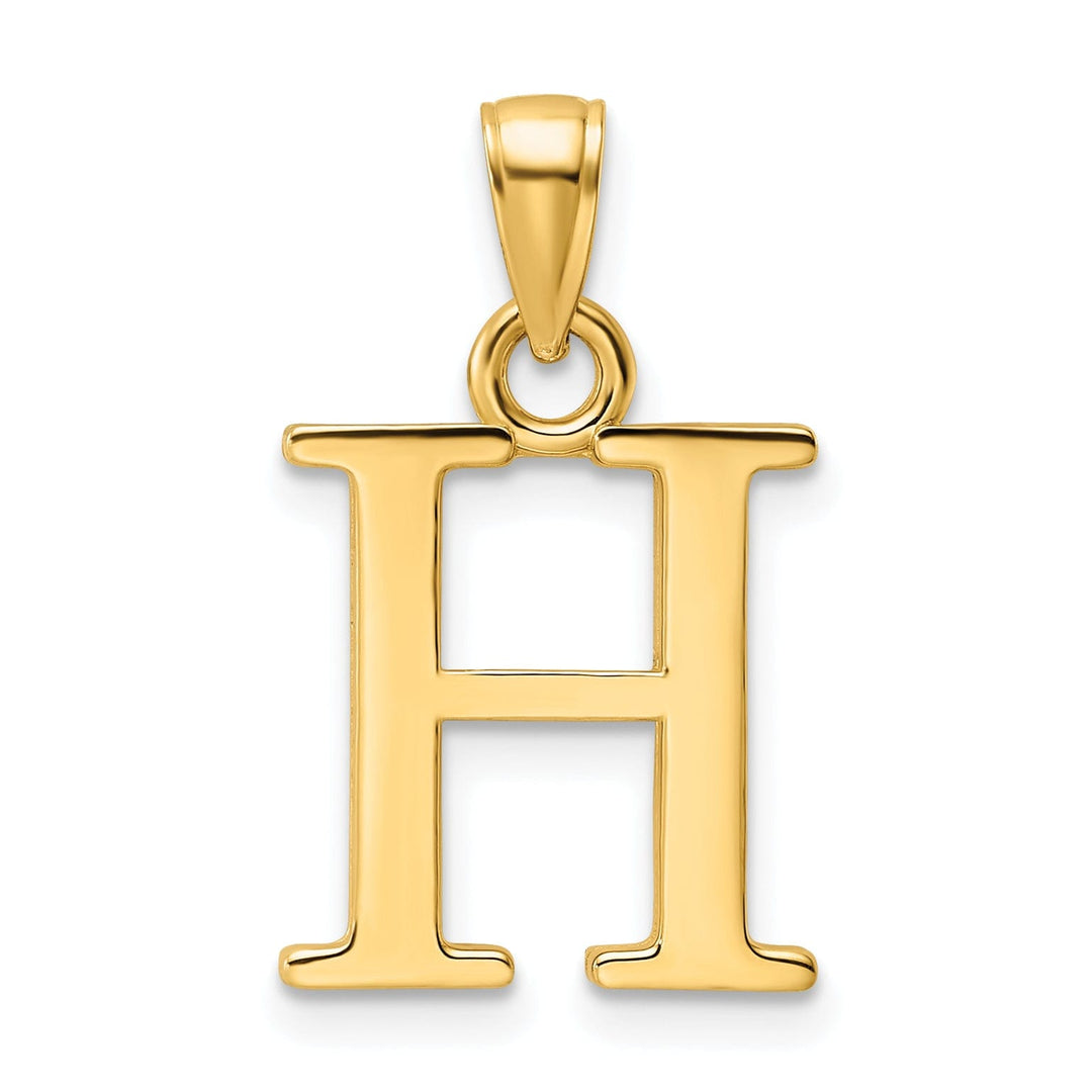 14K Yellow Gold Block Design Large Initial Letter H Charm Pendant