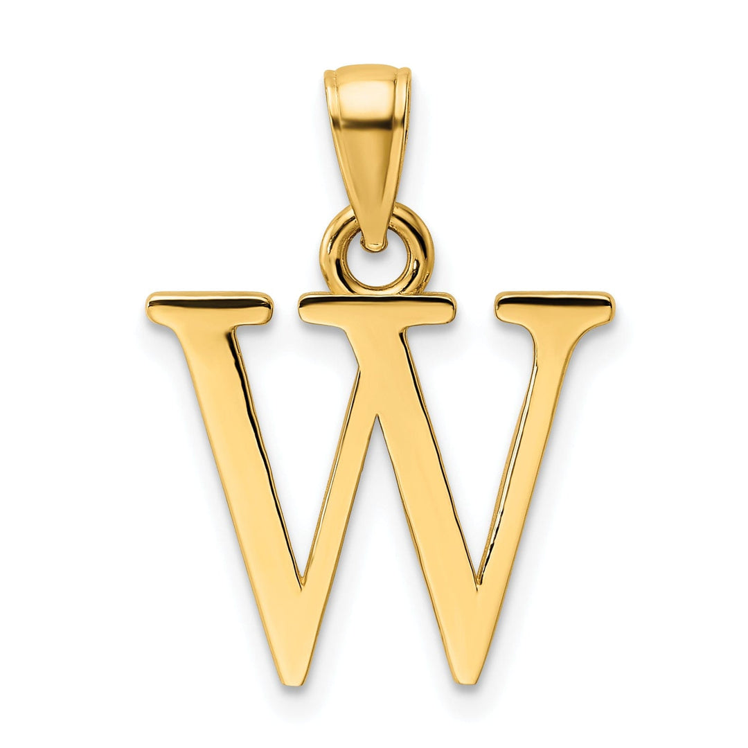 14K Yellow Gold Block Design Large Initial Letter W Charm Pendant