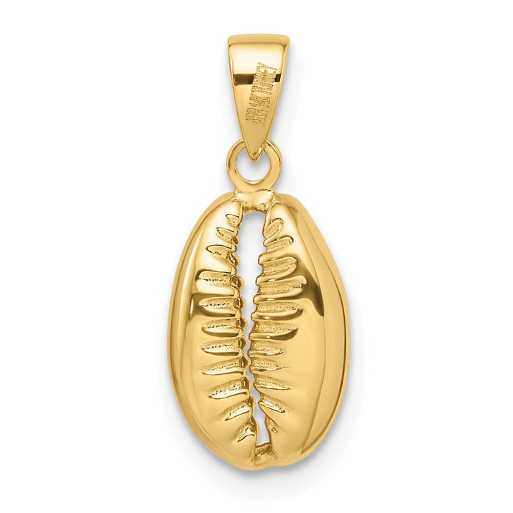 14k Yellow Gold Polished Finish 3-Dimensional Crowrie Shell Charm Pendant