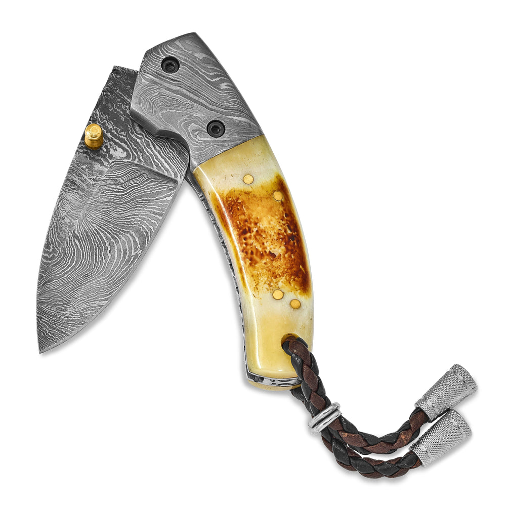 Damascus Steel Tinted Camel Bone Handle Knife