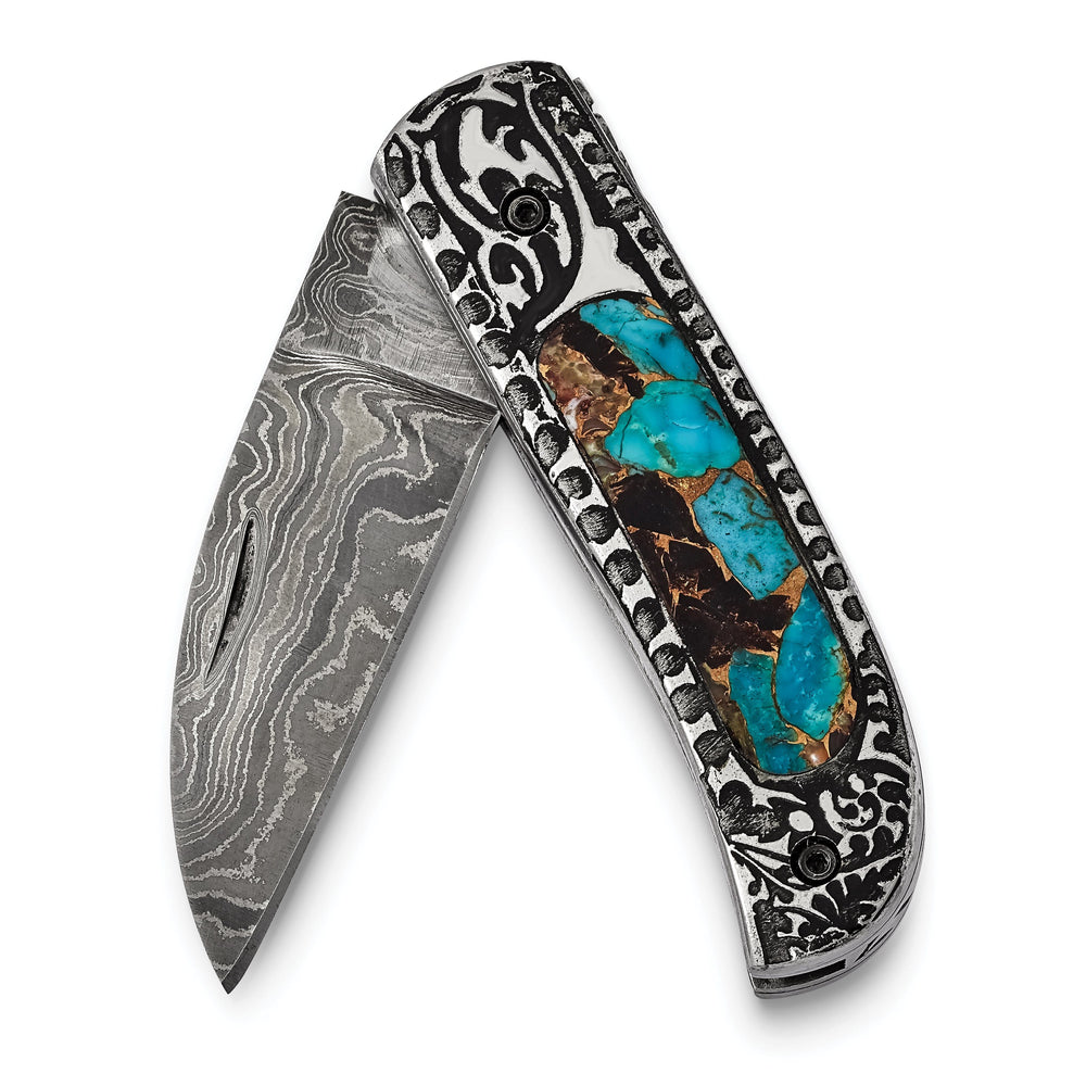 Steel 256 Layer Folding Blade Turquoise Knife