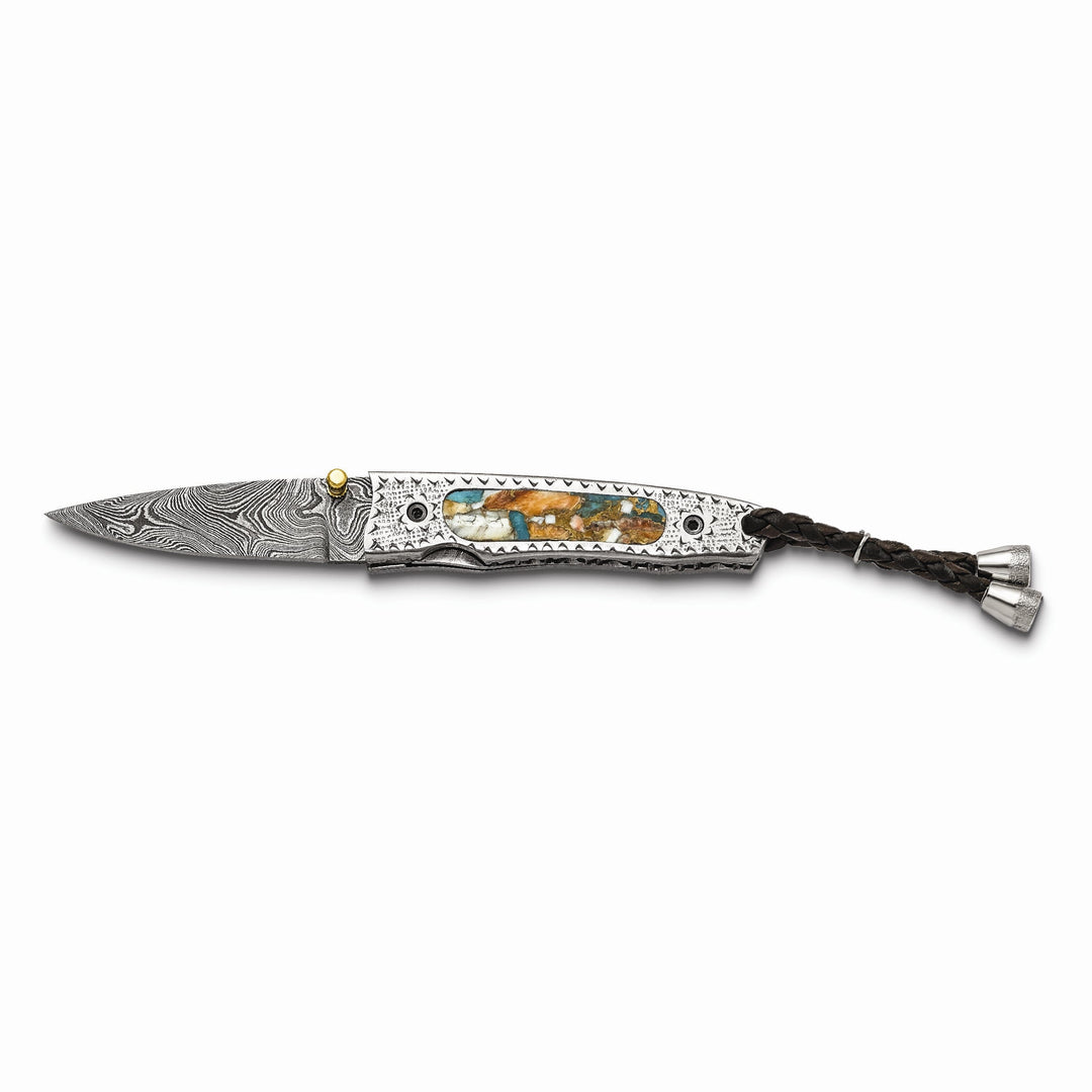 Damascus Steel 256 Layer Folding PinkOpal/Turq/Bronze/Resin Knife