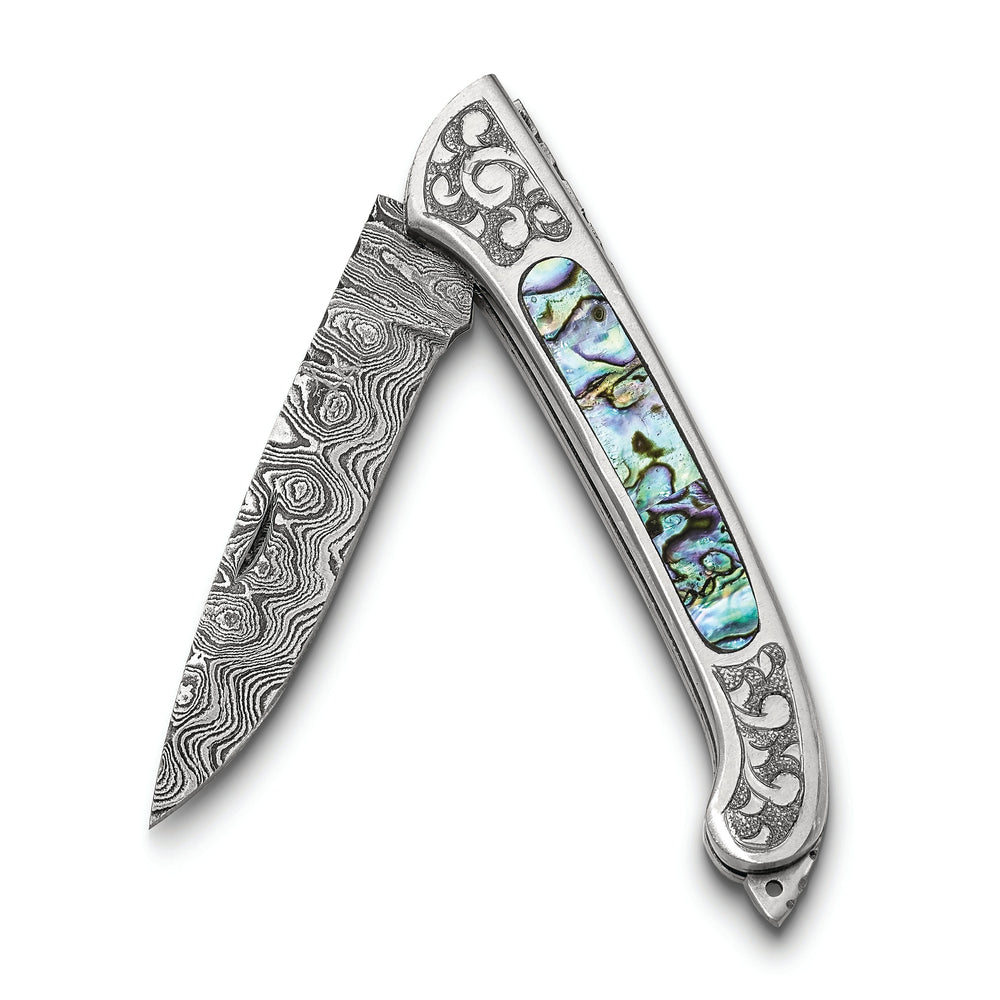 Damascus Steel 256 Layer Folding Blade Abalone Inlay Handle Knife