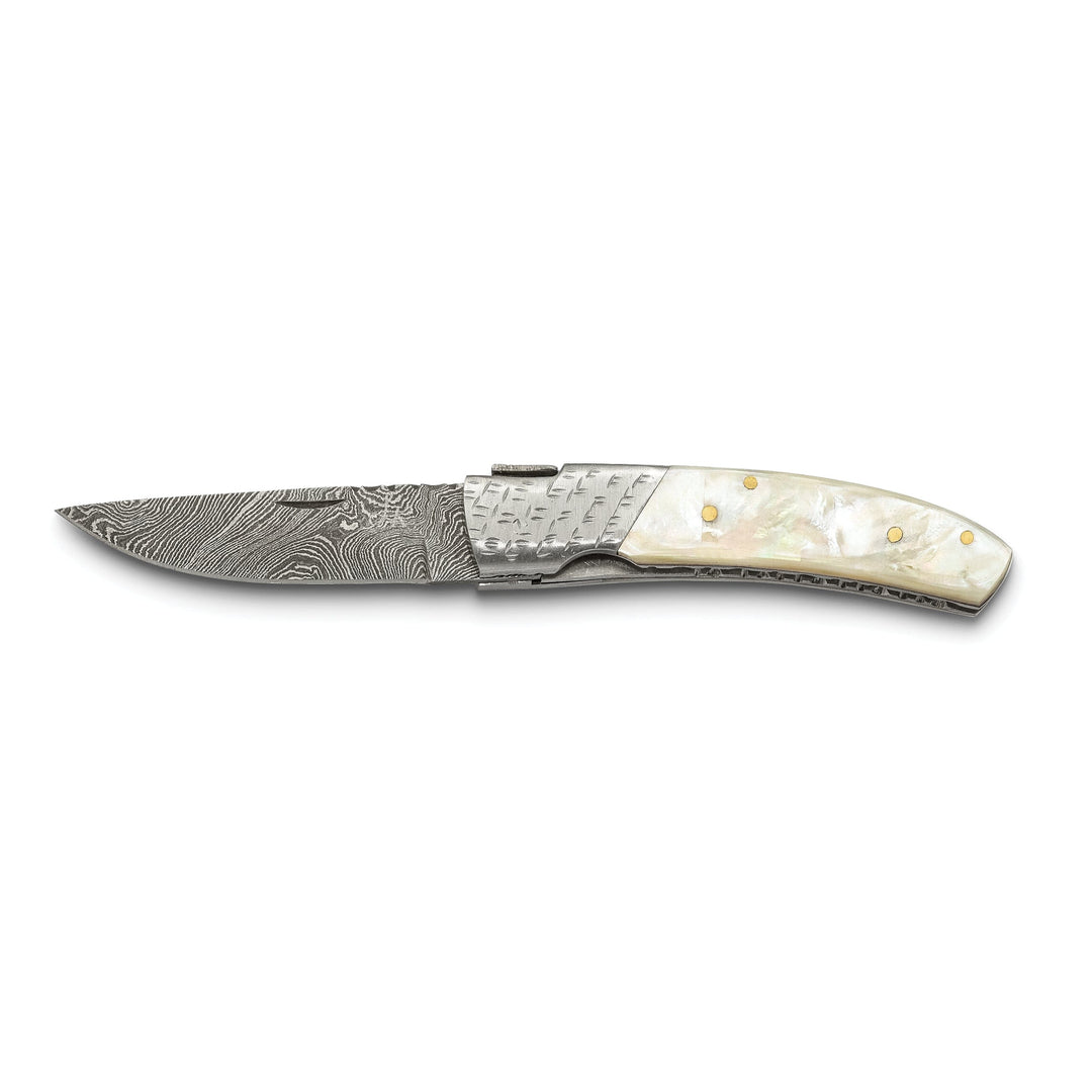 Damascus Steel 256 Layer Mother of Pearl Steel Guard Folding Knife
