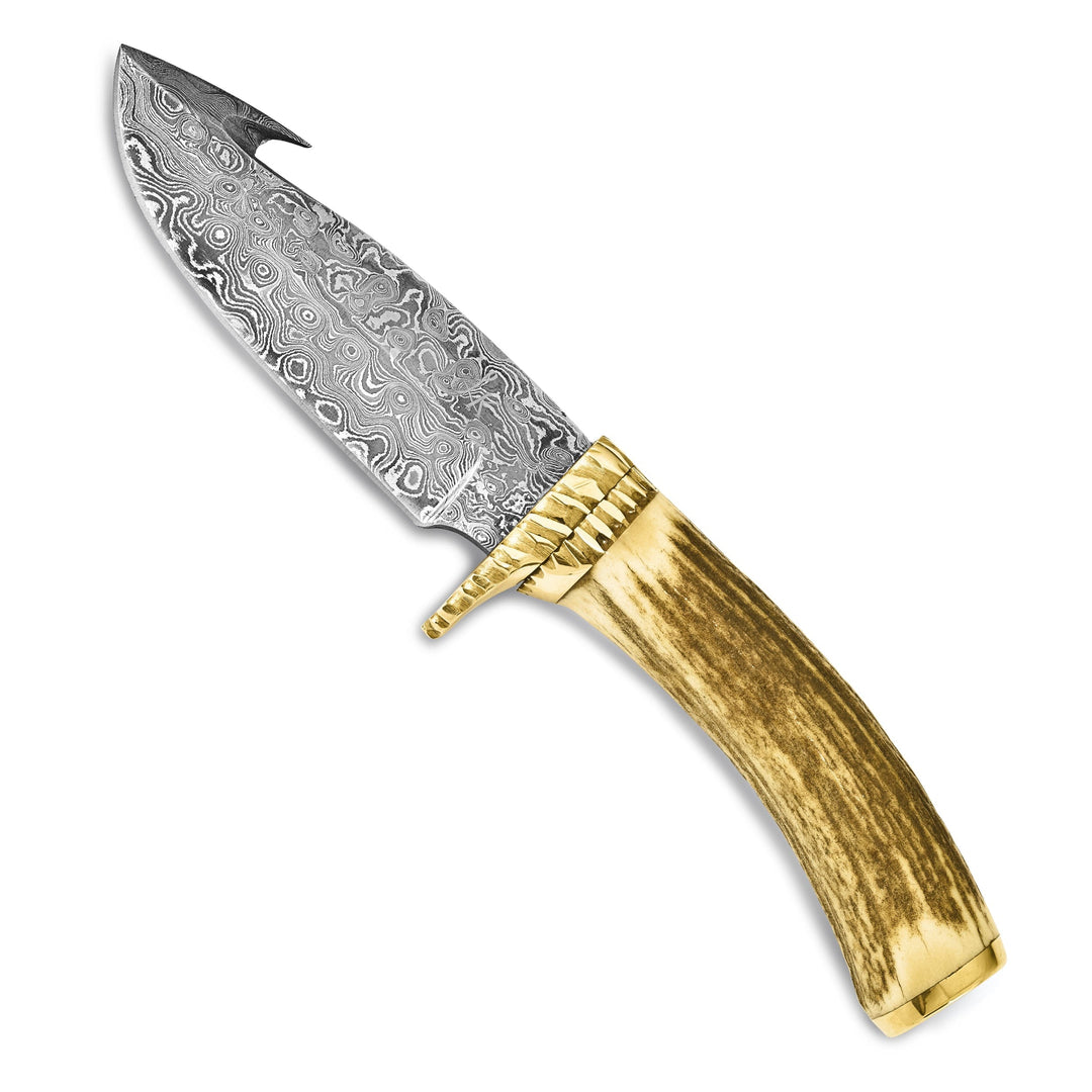 Damascus 256 Layer Staghorn Handle Brass Knife