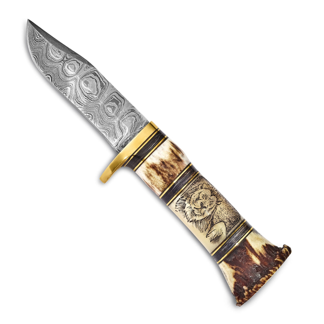 Damascus 256 Layer Blade Lion Elephant Knife