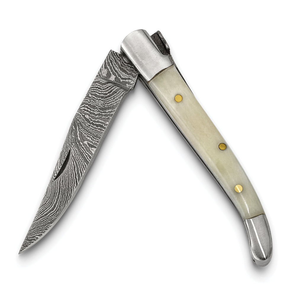 Damascus Steel 256 Layer Folding Blade Camel Bone Handle Knife