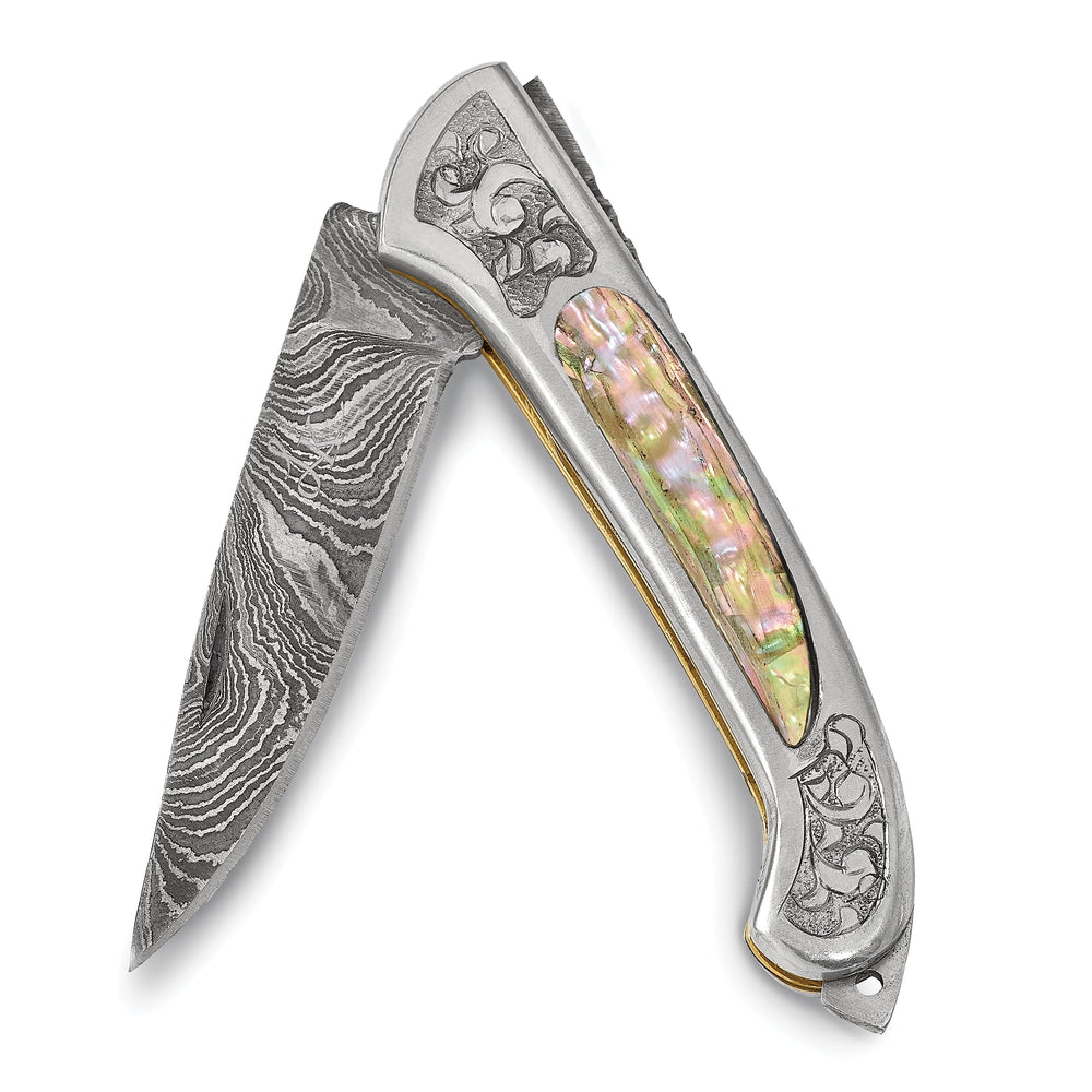 Damascus Steel 256 Layer Folding Blade Abalone Handle Knife