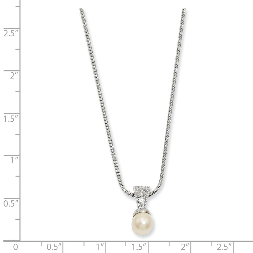Rhodium Plated Glass Pearl Cubic Zirconia Necklace