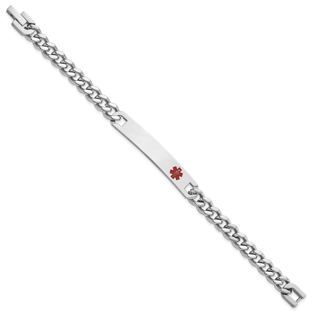 Rhodium Plated Small Red Epoxy Medical ID Bracelet
