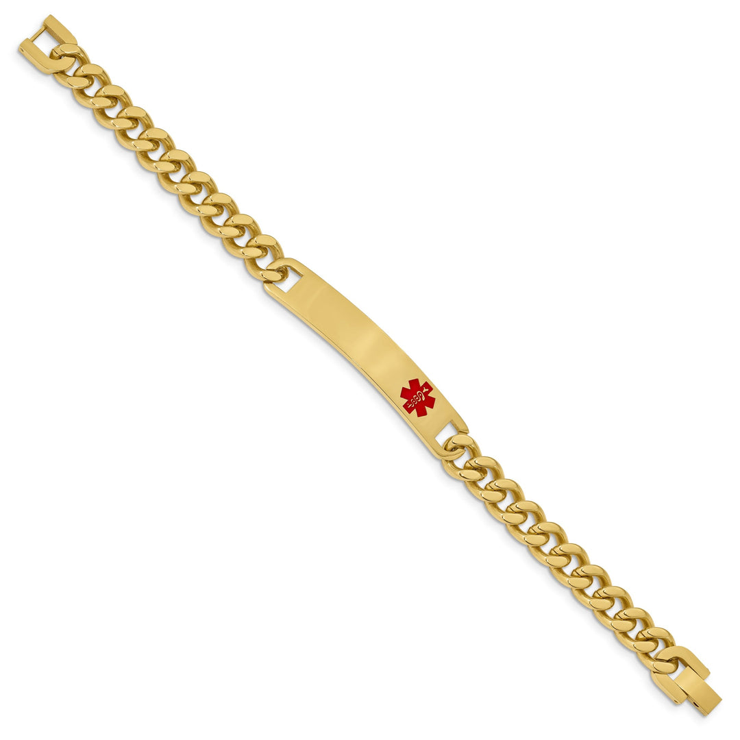 Gold Plated Large Red Epoxy Medical ID Bracelet
