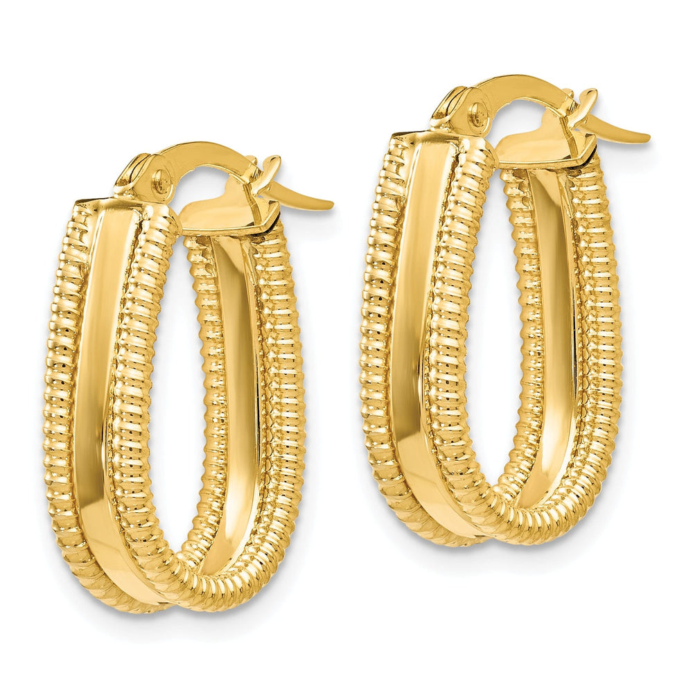 14k Yellow Gold Textured Oval Hoop Earrings