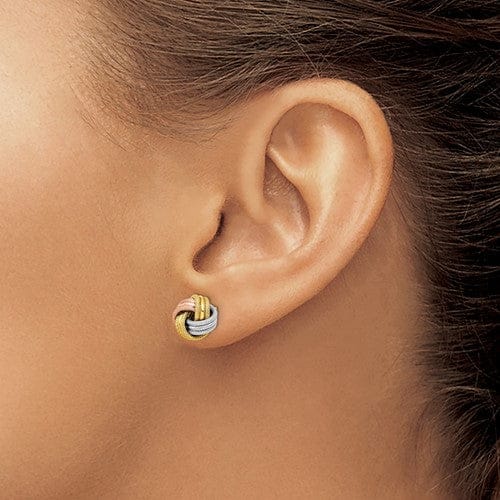 14k Tri Color Gold Knot Polished Post Earrings