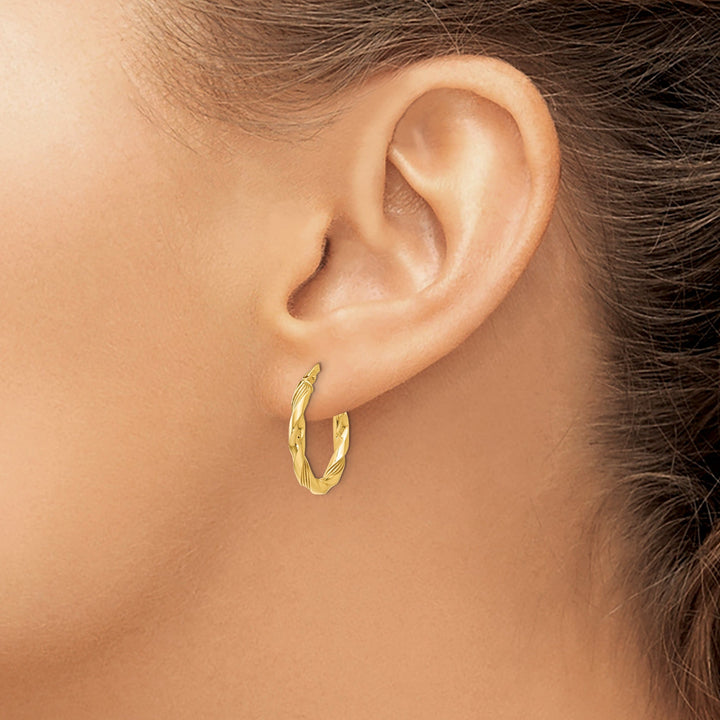 14k Yellow Gold Polished Textured Hoop Earrings