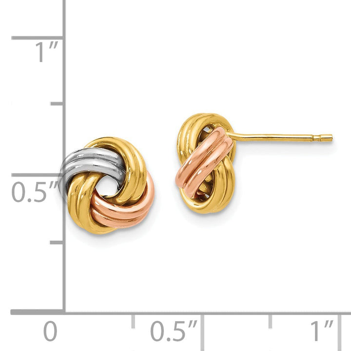 14k Tri Color Gold Love Knot Post Earrings