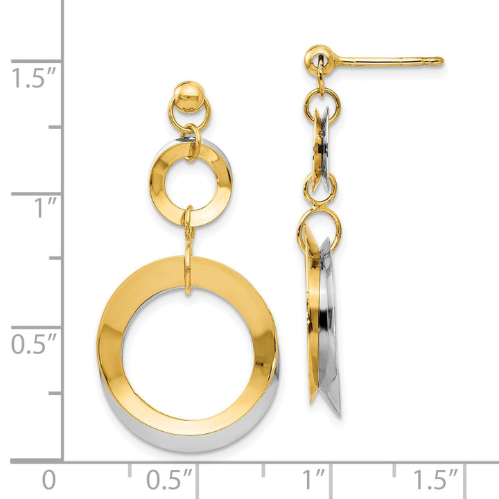 14k Two Tone Gold Polished Circle Post Earrings