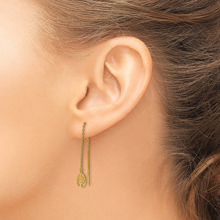 14k Yellow Gold Tree of Life Threader Earrings