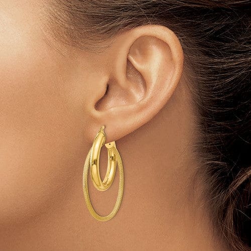14k Yellow Gold Textured Fancy Hoop Earrings