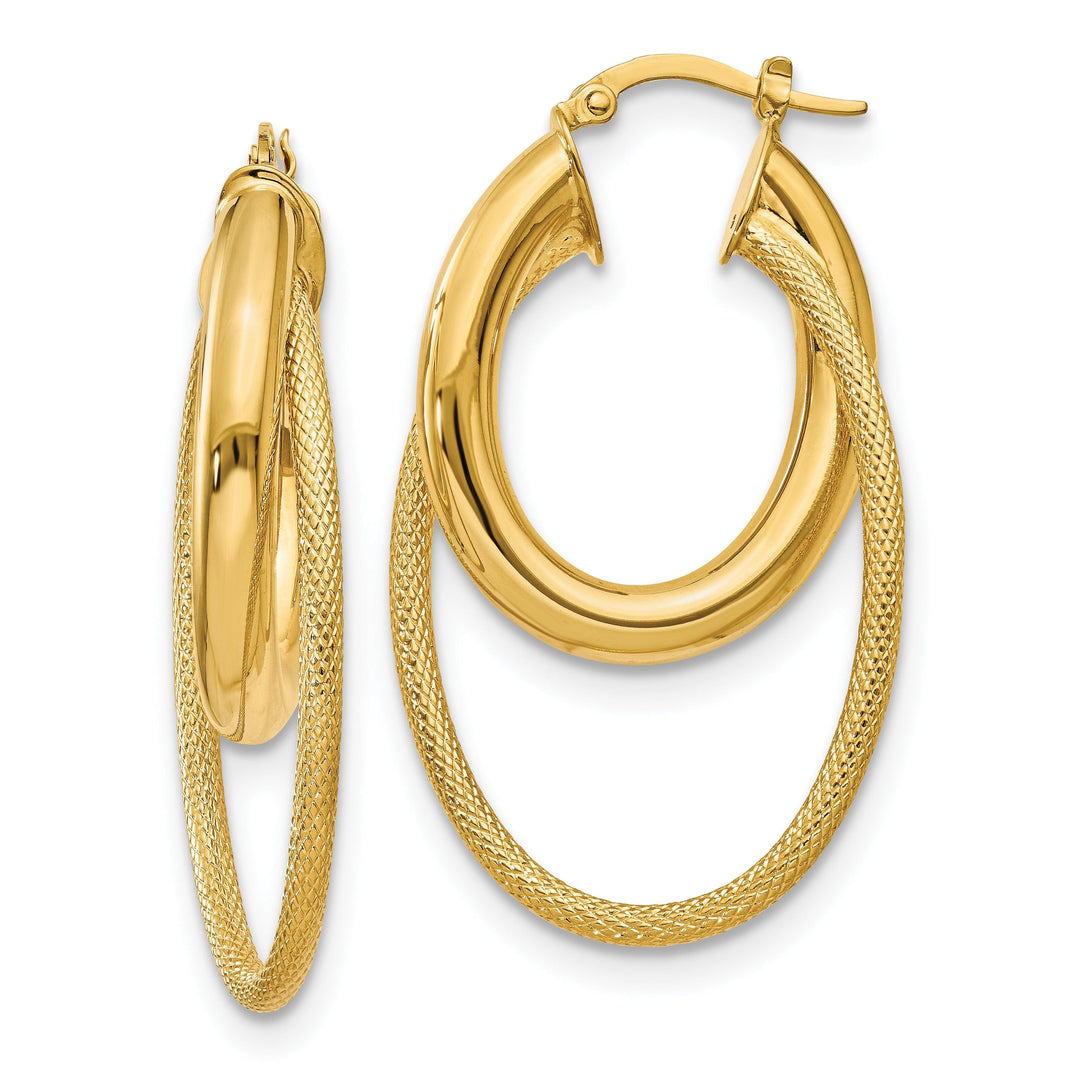 14k Yellow Gold Textured Fancy Hoop Earrings