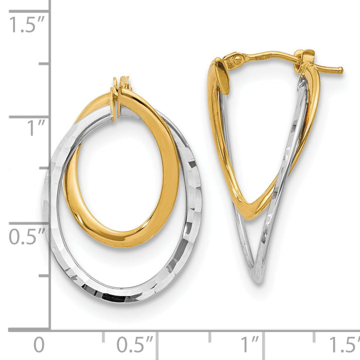 14k Two Tone Gold Polished Fancy Hoop Earrings